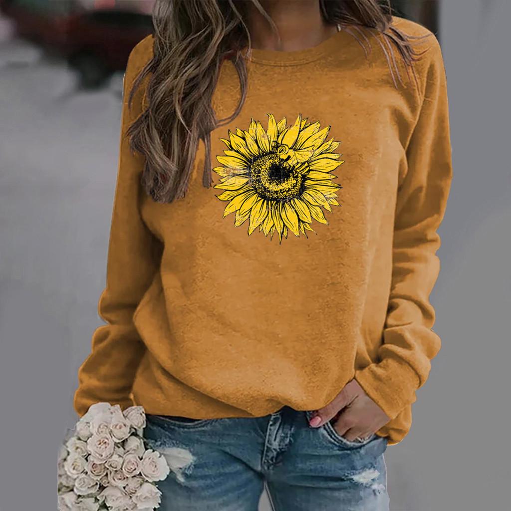 Sunflower Print Women's Round Neck Hoodie
