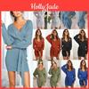 Elegante Abito a Maglia Bodycon da Donna con Scollo a V, Maniche Lunghe e Cintura da Legare