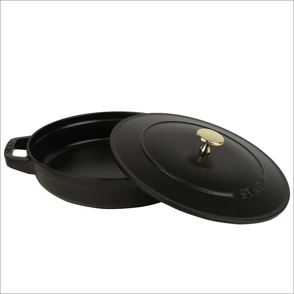 Staub Pot 24cm Stackable Cocotte and Frying Pan 3pcs Set Black Enamel Pot IH Compatible Two-handed [item]