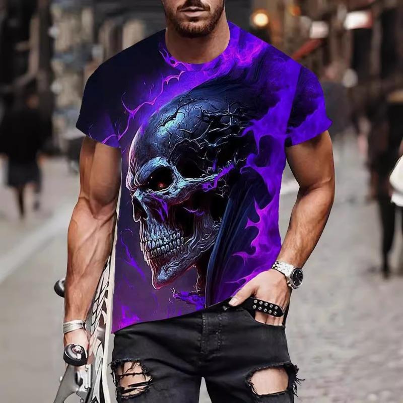 

Мужская футболка с 3D-принтом в цифровом стиле с черепом для отдыха, модная футболка с коротким рукавом 6xl