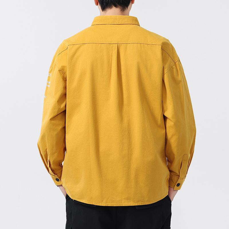 Nová jarní jednobarevná košile pro pánskou módu, módní s dlouhým rukávem, trendy ležérní bavlněná košile