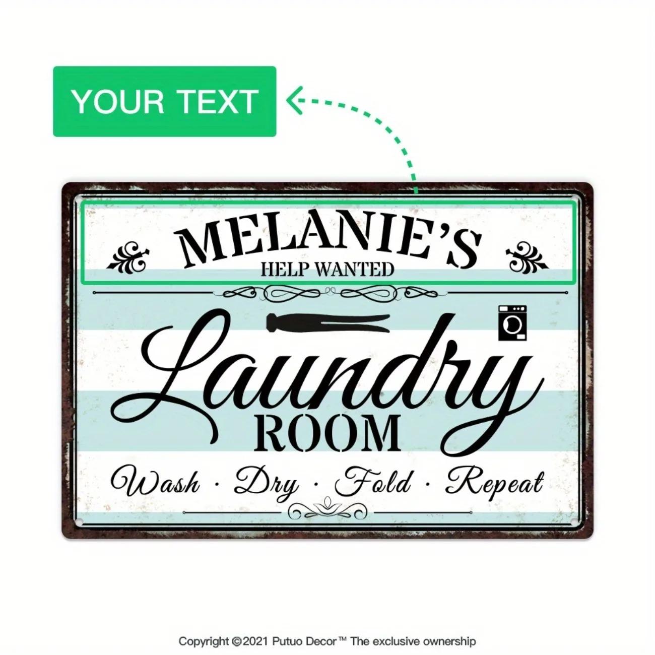 Personalized Laundry Room Metal Sign Custom Name Home Decor Wall Art 1pc чёрный