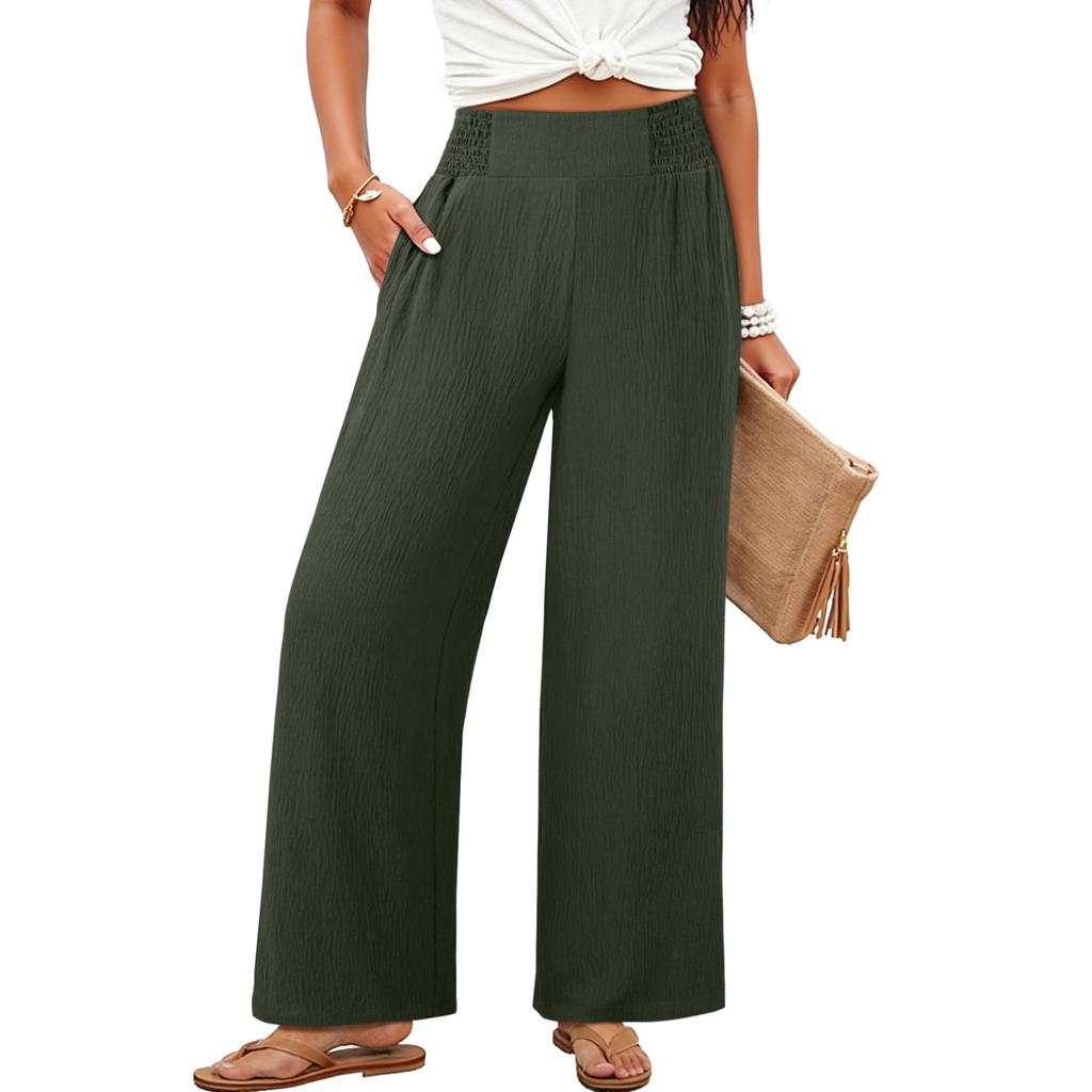 Women High Waist Wide Leg Pants Loose Fit Trousers with Pockets Comfortable Lightweight Casual Style for Daily Wear