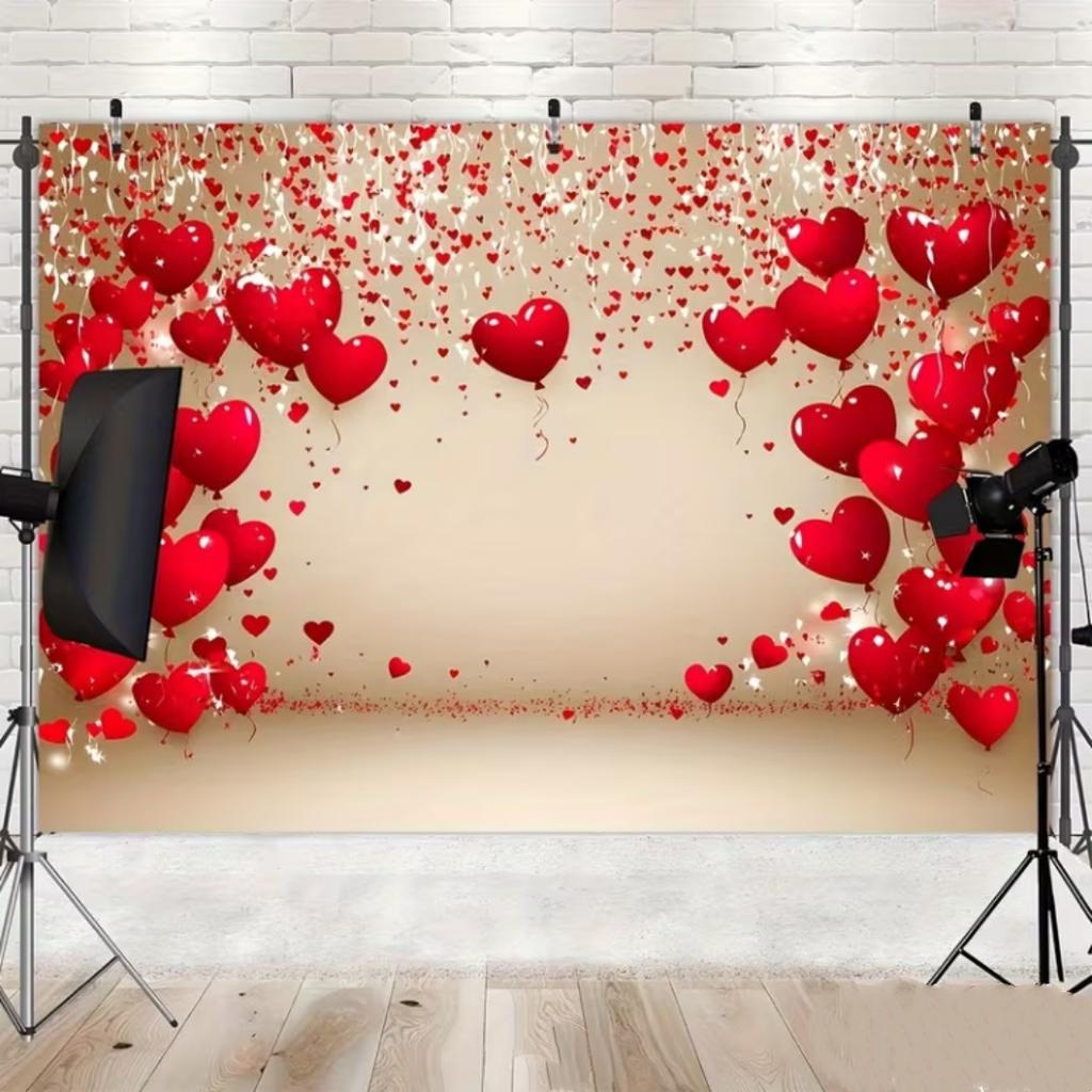 Red Pink Heart Balloon Background Multi Functional Love Banner Birthday Festival Wedding Couple Portrait Photography Backdrop