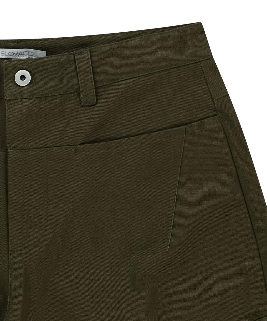 SLOWACID Out-Pocket Bermuda Cargo Cotton Shorts [Khaki]