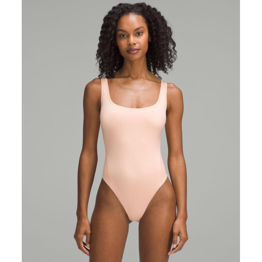 

Lululemon Wundermost Ultra Soft Nulu Square Neck Sleeveless Bodysuit Peach Bellini XS