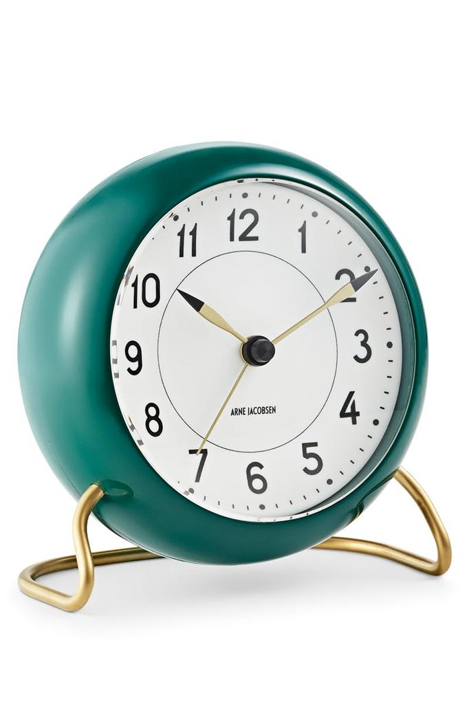 ARNE JACOBSEN Table Clock Alarm Clock 11cm Scandinavian Design Retro Alarm Sound STATION 43677 Green (Silent Design)