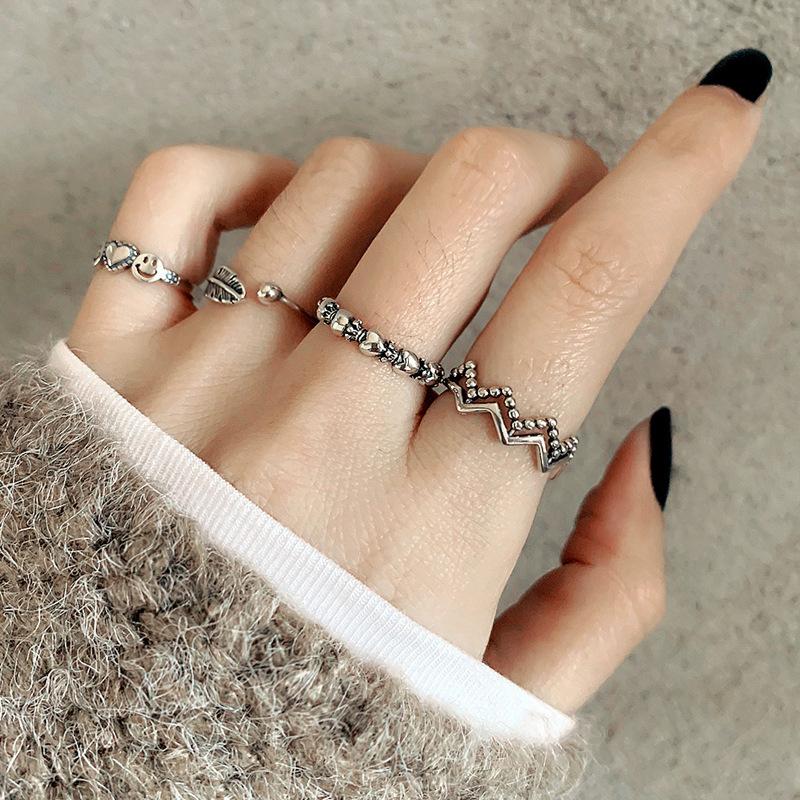 Tide Cold Wind Joint Ring Tail Ring Open Personality Hong Kong Flavor Three-Layer Wave Retro Retro Geometric Ring