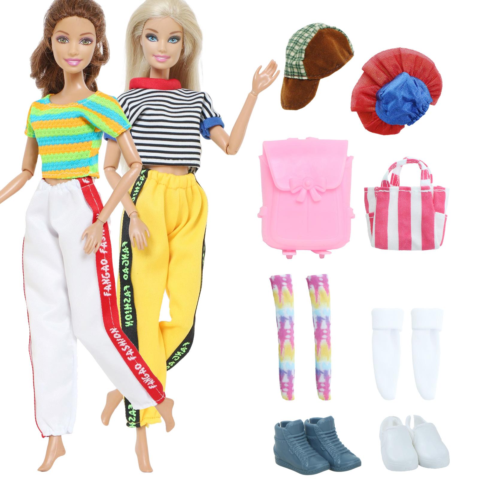 Lot De 6 Tenues Et Accessoires Pour Poupée 29,9 Cm – Compatible Barbie – Sport, Décontracté, Chiot – Cadeau Fille