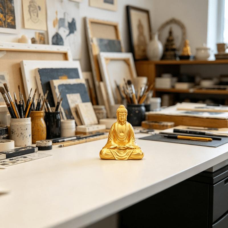 Meditierende Buddha-Skulptur 3D-gedruckt Gold-Finish Feng Shui Shakyamuni Statuen Altar Zen Dekor Ruhige Meditierende Hausornamente