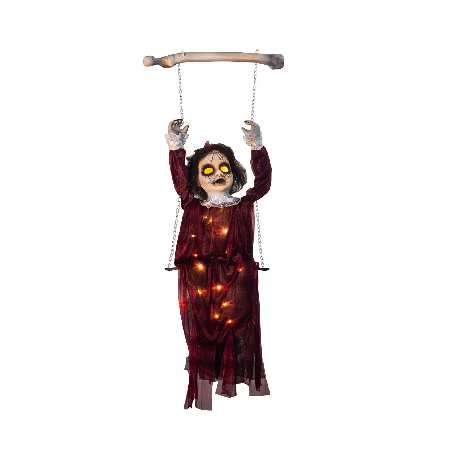 

Wine Red Swing Girl Halloween Hanging Swing Chain Hanging Voice-controlled Luminous Haunted House Horror Decoration Pendant Props One Size