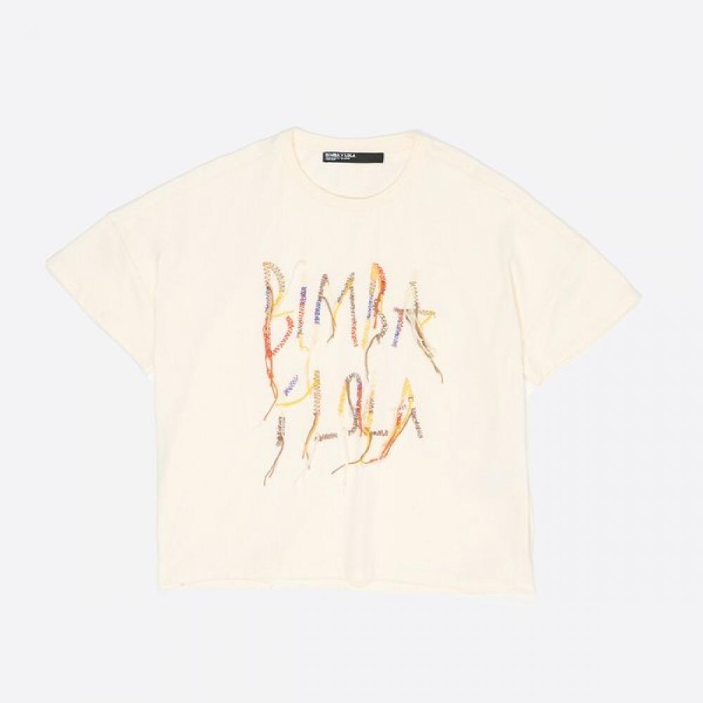 

Bimba Y Lola ivorY Oversized embroiderY Hanging Logo T shirT b256awT005ivb Ivory/XS