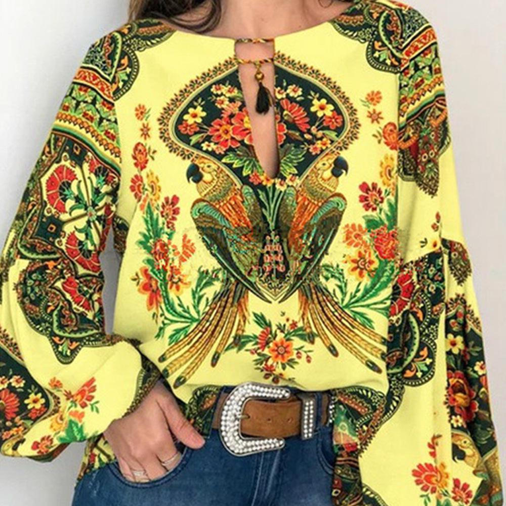 

Spring/Summer 2026 Women s Digital Print Lantern Sleeve Shirt 5XL