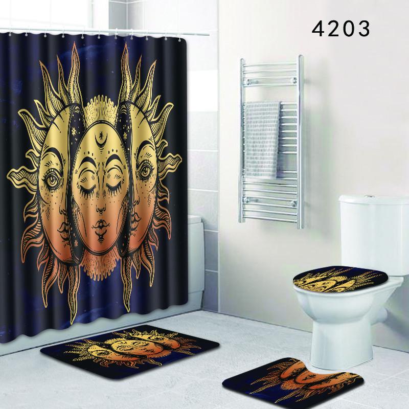 Exotic Bathroom Shower Curtain Floor Mat Toilet Cover Foot Mat Four-Piece Pattern