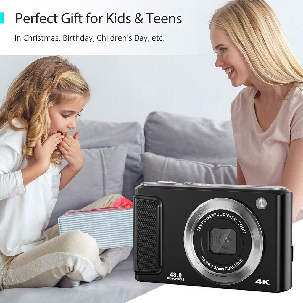 4K Digital Camera Digital Video Camera 48MP Dual Lens 2.8 Inch IPS Screen Auto Focus 16X Digital Zoom Built in Flash