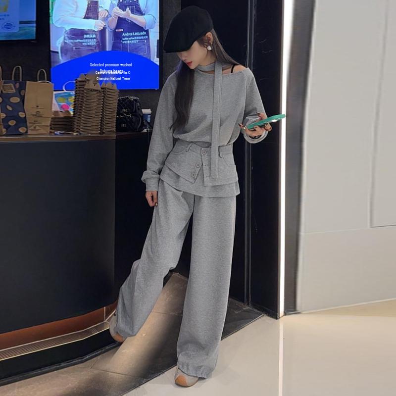 Women's Elegant Three-Piece Suit: Spring 2026 Loose Hoodie, Waistband, and Casual Design