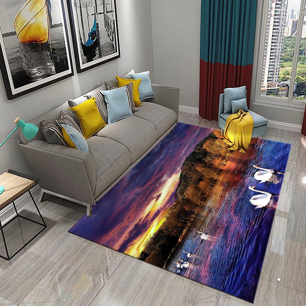 3D Cute White Swan Carpet Romantic Area Rug for Kids Bedroom Living Room Bathroom Non-Slip Soft Carpet Animal Doormat Home Decor