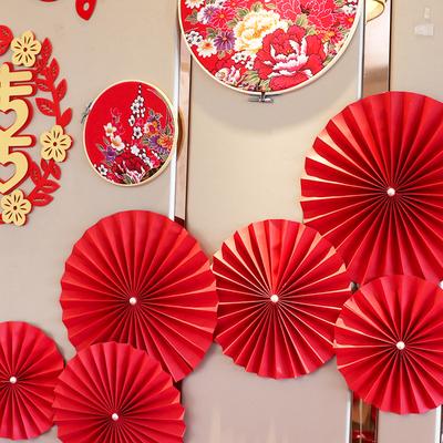 1Set Party Supplies DIY chinesischen Stil Hintergrund Wand Fan Blume selbstklebende Hochzeit hängen Papier Handwerk Festival Dekor