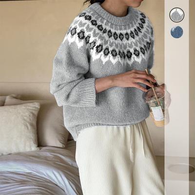 Neuer Herbst- und Winter Ethno-Stil Langarm Rundhals Locker Vielseitig und Bequem Pendler-Stil Pullover