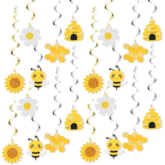 Ouligay 20 Pcs Bee Party Decorations Hanging, Bumble Bee Decor Foil Ceiling Streamers for Kids Birthday Baby Shower Gender Reveal Bumblebee Themed