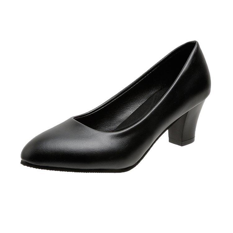4/5/6cm Thick-heeled Pointed-toe Professional Women's Shoes, Work Shoes, Women's Single Shoes, Black Low-heeled Leather Shoes, Women