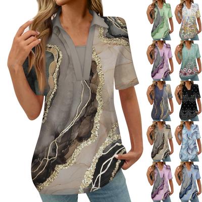 Women's Button Down Fashion Casual Vintage  Print Short Sleeve Shirts Blouse