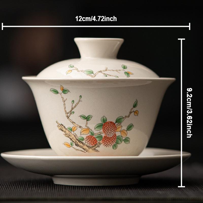 Handbemalte Kamelie Gaiwan Keramik Porzellan Teekanne Schüssel Drehbarer Deckel Untertasse Retro Teetassen Teeceremonie Teegeschirr Trinkgeschirr