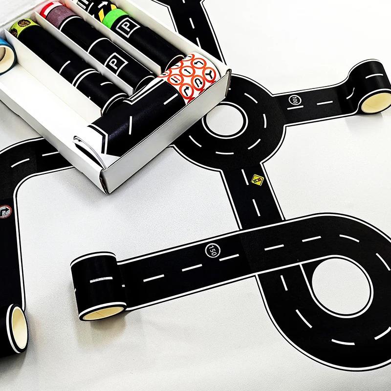 28 Rolls+9 Traffic Game Scene Application Stickers, 118.1 Inches Diy Road And Rail Transit Design And Paper Tape, Used For Railw