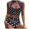 Women's Summer Fashion Casual Polka Dot Print High Waist Split Two-piece Suit  Bikini Swimsuit
