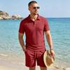 Summer New Men's Polo Shirt Set Casual Sporty Cool Fashionable Slim Fit Solid Color Short Sleeved Jacquard Shorts Set Men's