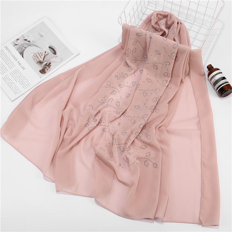 Women Chiffon Scarf Hijabs For Women Leaf Diamond Crystal Scarf Hijab Shawls Wraps Muslim Fashion Hijab Scarf Ramadan Shawl