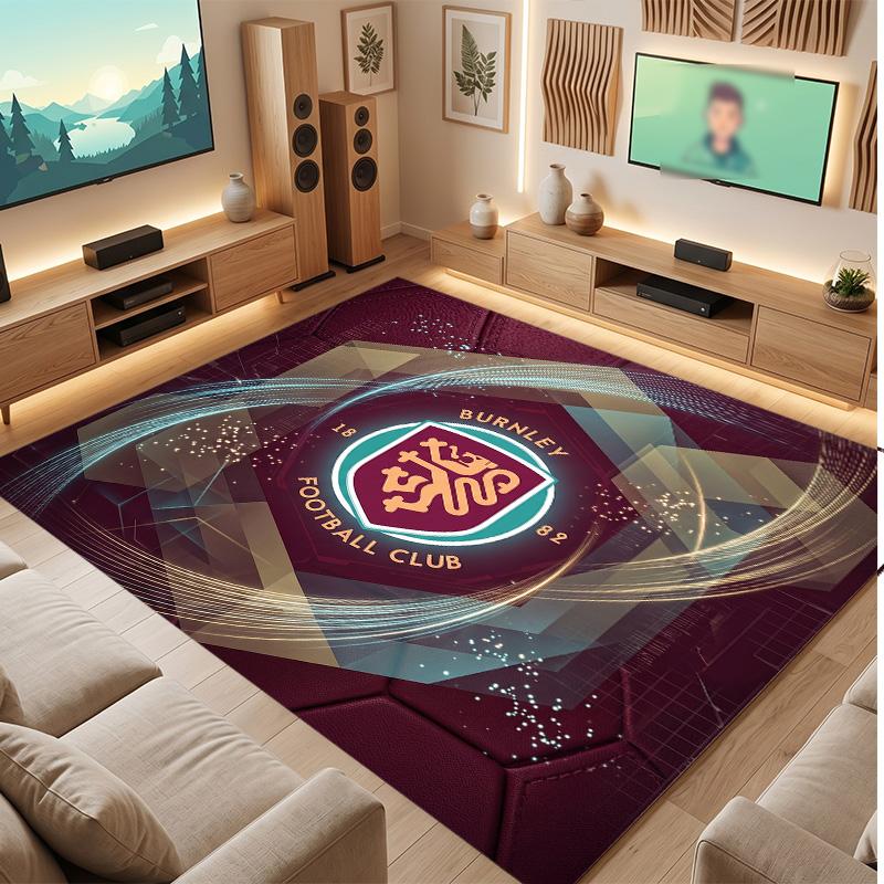 Burnley Football Print Crystal Velvet Rug, Comfortable Water Absorbent Non Slip Indoor Floor Carpet