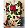 Fashion Women's Crew Neck Short Sleeve 3D Flower Color Printing Flower Short Sleeve Crew Neck T-Shirt