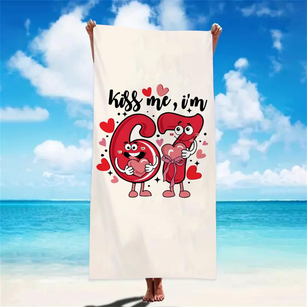 The '67' Beach Towel Fashion Numbers For Kids And Teens Quick Drying Towels All Size Funny Gifts For Valentine's Day