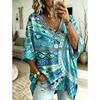 Plus size V-neck women's 3/4 sleeve loose and comfortable top, street fashion, casual plus size T-shirt