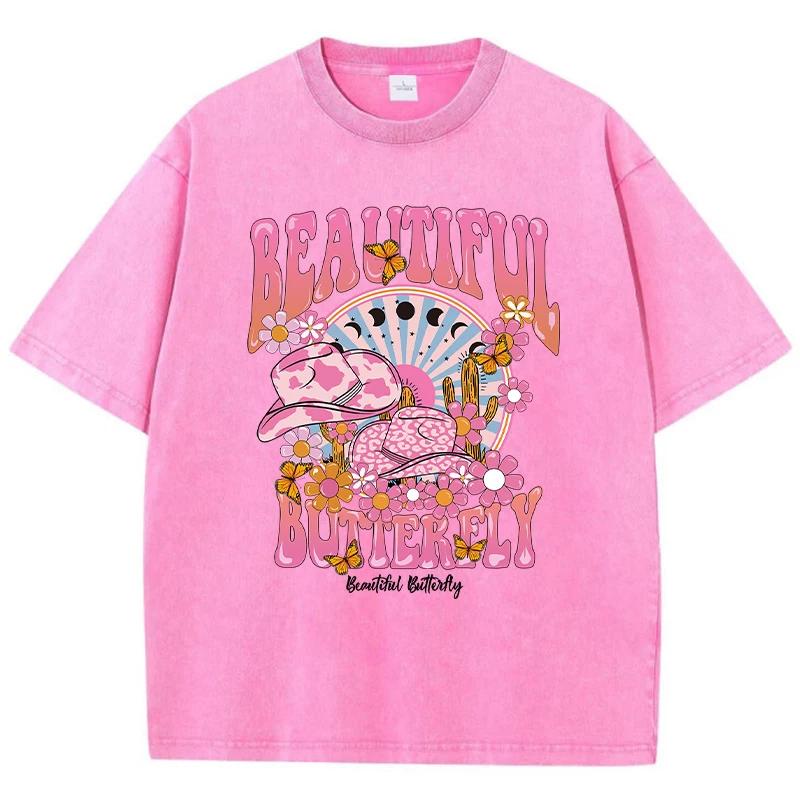Fashion Cotton Washed T-Shirt A Beautiful And Shining World Print Tees Summer Street Short Sleeve Oversize Female Clothing
