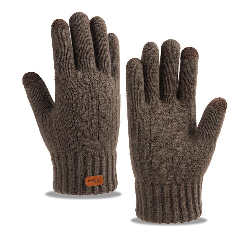 Touch Screen Knitted Gloves Autumn and Winter Men's Cycling Driving Piled Thickened Student Cold-proof Warm Gloves