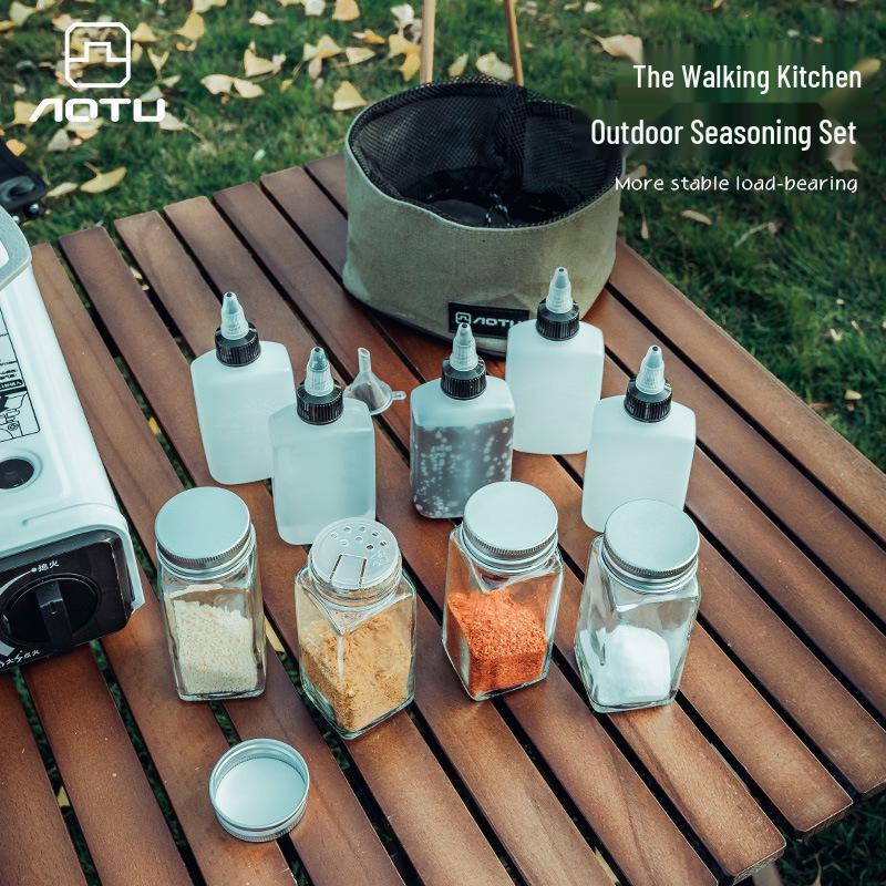 Portable Camping Seasoning Bottle Set with Sealed Oil Bottles and Storage Bag