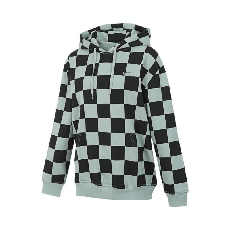 

Vans Hooded Sports Checkerboard Design Long Sleeve Sweatshirt Women sweatshirt Green Black VN000GQVCRC M