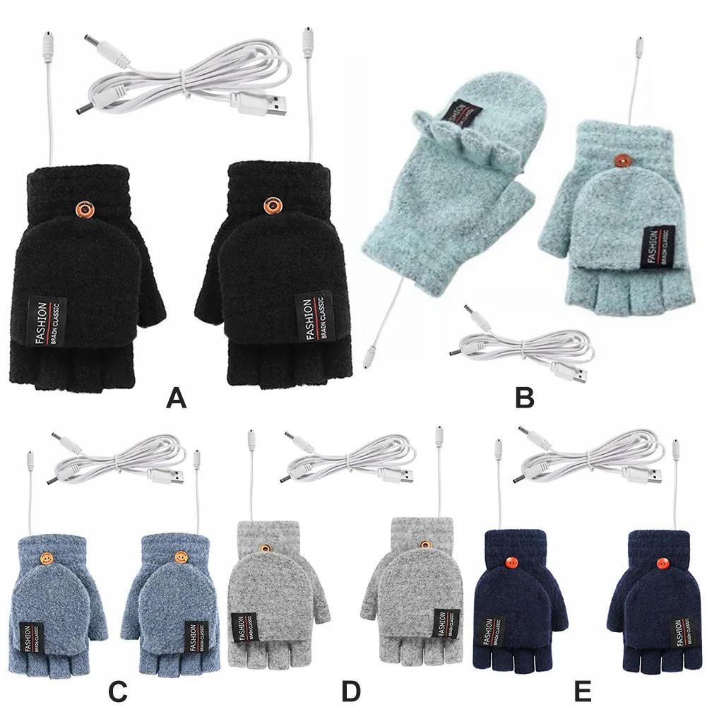 USB Electric Heated Gloves Adjustable Temperature Fingerless Hands Warmer Touchscreen Electric Thermal Gloves Warm Winter Warmer