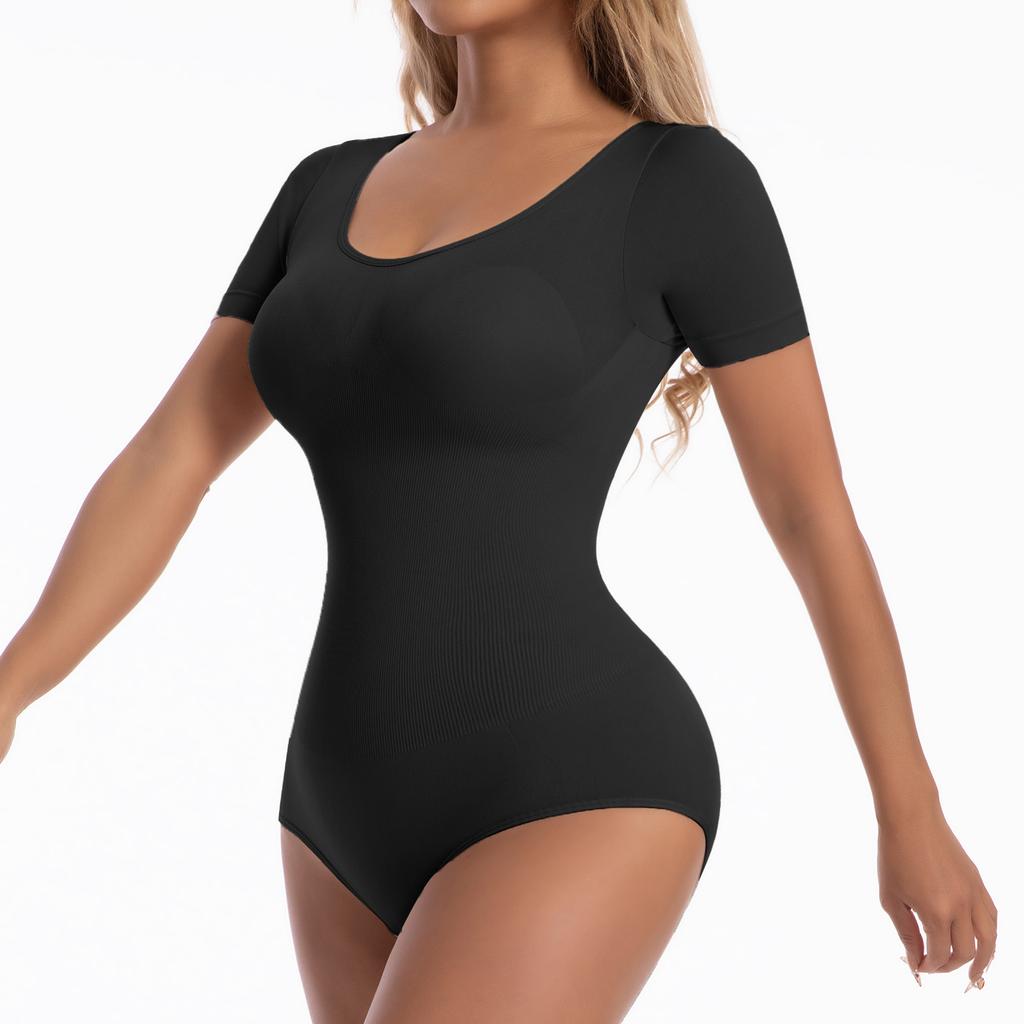 Damen Kurzarm Body Shapewear zur Bauchkontrolle Nahtlose T-Shirts Taillentrainer Schlankmachender Body Shaper Tanktops