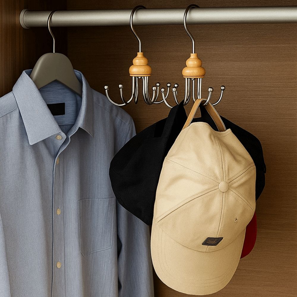 2Pcs Durable Iron Metal 6 Claw Hooks 360° Rotating Anti-slip Clothes Hangers Space Saving Scarf Storage Rack for Home