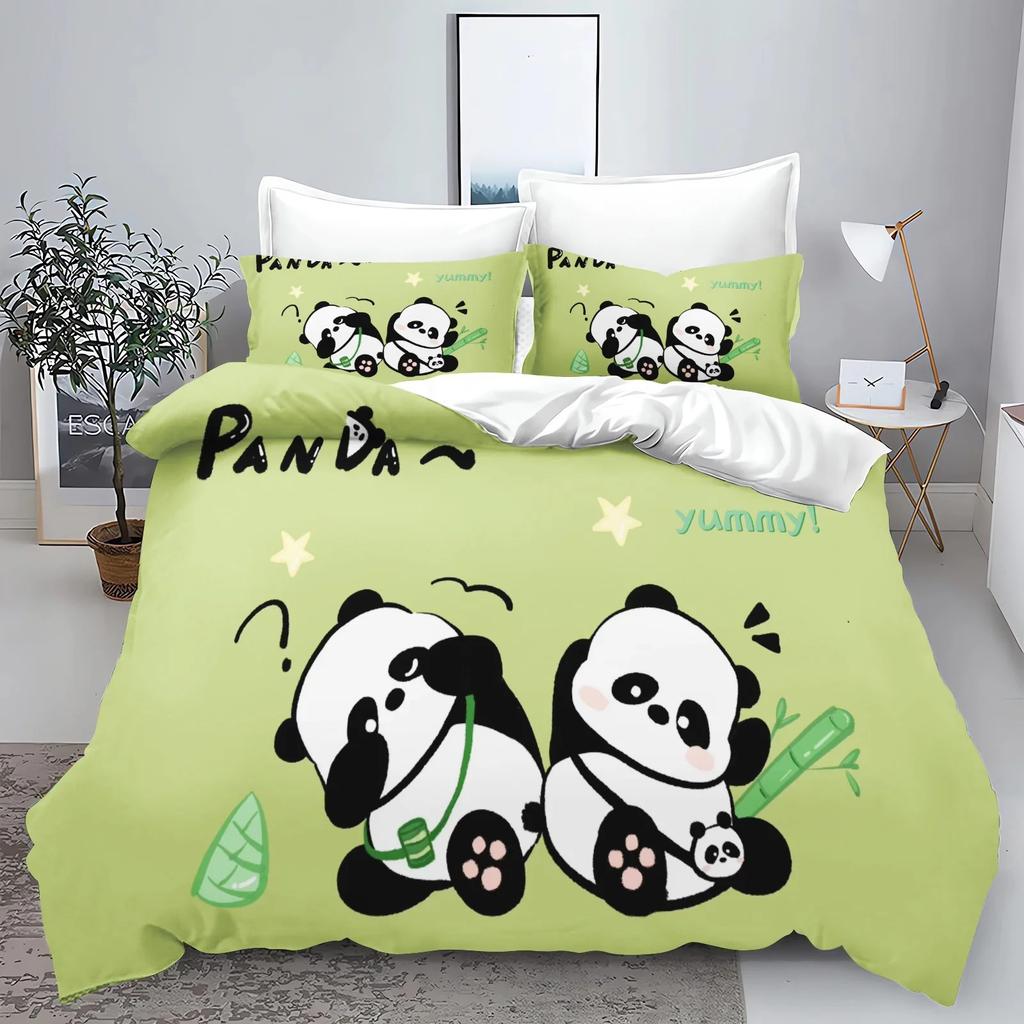 Süßes Cartoon-Panda-Bettwäscheset Bettbezug Kissenbezug Bettwäscheset Erwachsener Junge Mädchen Schlafzimmerdekoration Kindergeschenk Einzel Doppel Große Größe
