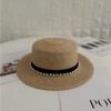 Vintage Pearl Flat Top Raffia Hat Women's Spring Summer Sun Protection Visor Hat Versatile Beach Hat Top Hat