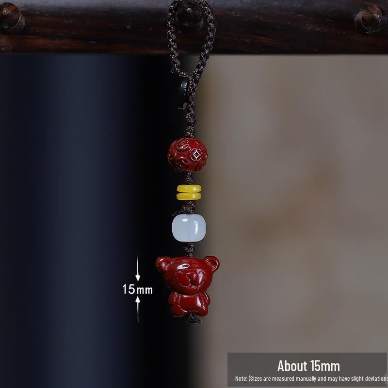 Guochao Tiger Zodiac Vermilion Pendant: Copper Coin Bead Keychain for Men & Women