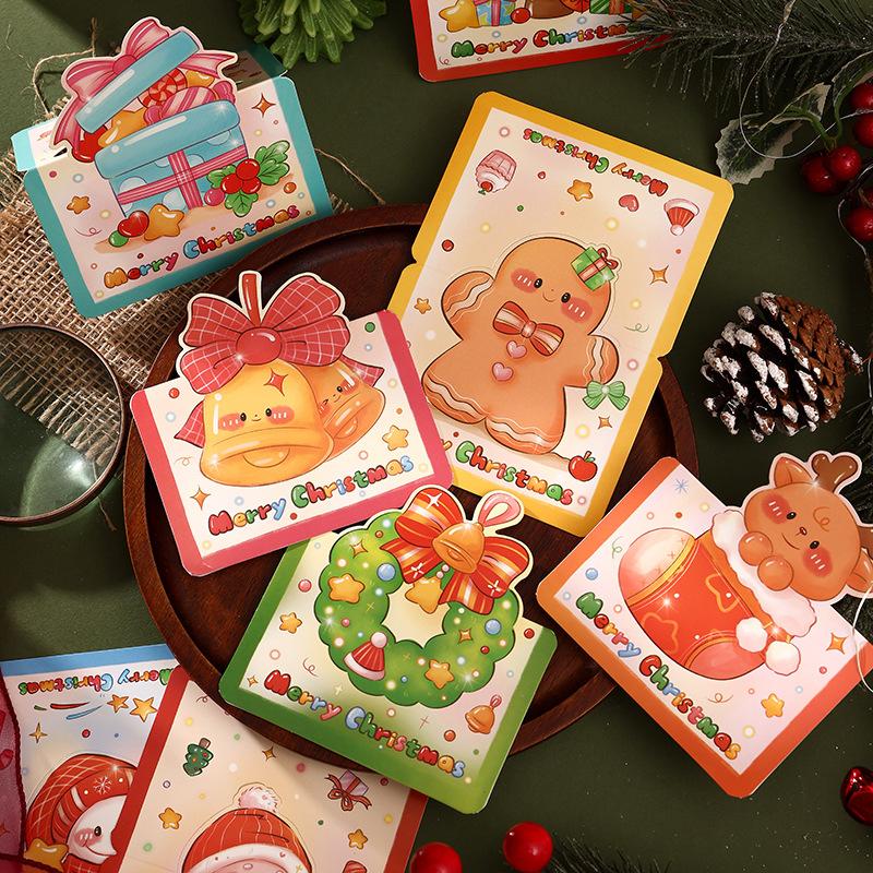 30Pcs Retro Cartoon Christmas Cards 3D Stereo Greeting Cards Handwritten Xmas Eve Cards Holiday Decor Cards Festival Gifts