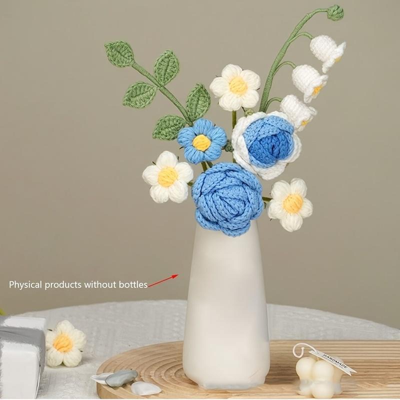 Crochet Bouquet Vase, a Flower Gift for Mothers and Ladies on Mother's Day. Pink Rose Artificial Flower Vase, Suitable for Birth