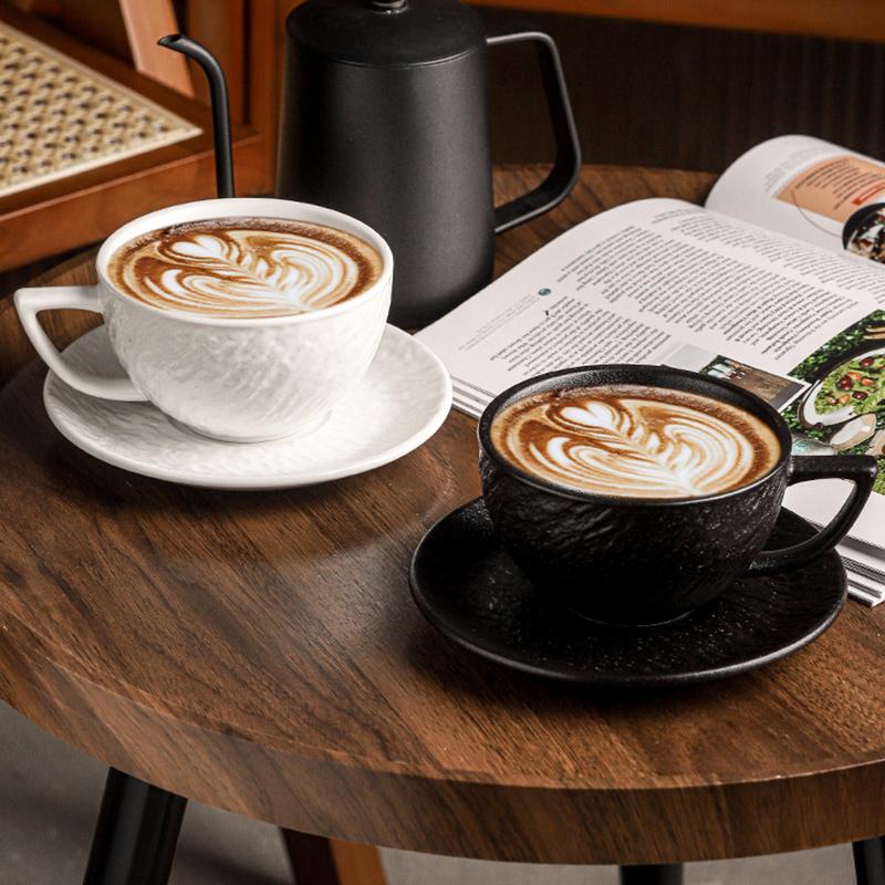 European Marble Pattern Ceramic Coffee Mug and Saucer Black and White Latte Cup Exquisite Afternoon Tea Flower Tea Cup Milk Mug