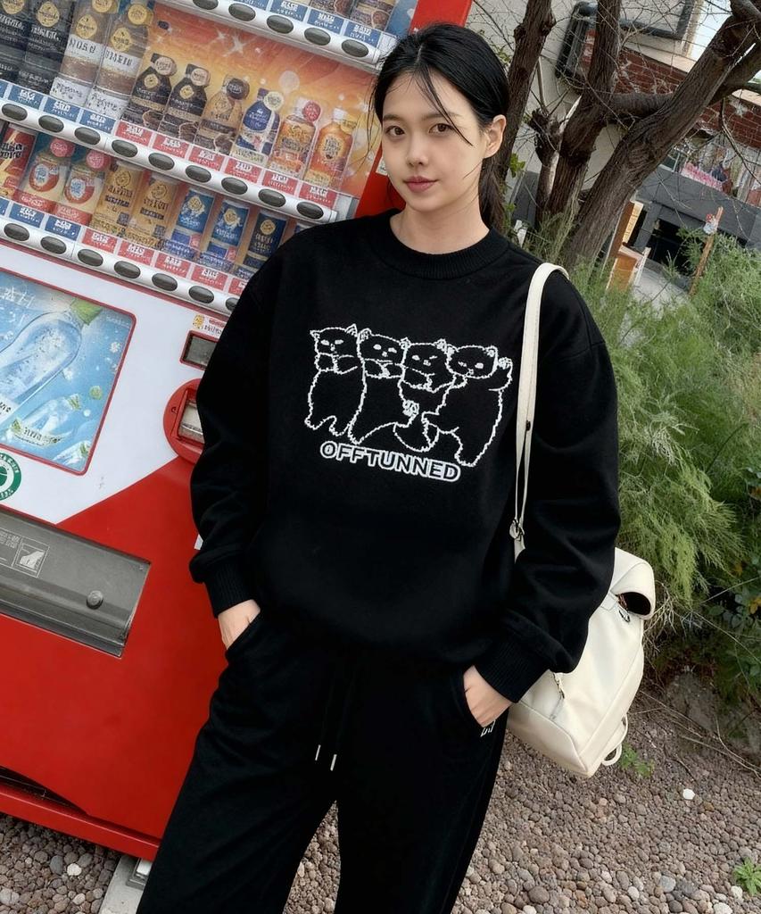 Opeutyundeu [Set] Pocket Cat Knit 2 Colors