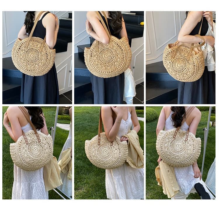 Round Straw Bag Women's Shoulder Beach Bag